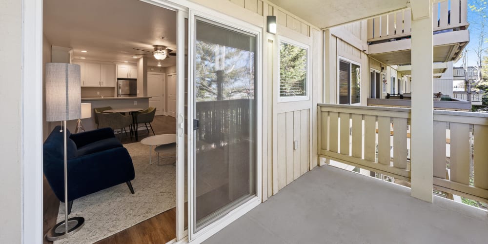 Private balcony of an apartment home at Summerhill Terrace Apartments in San Leandro, California