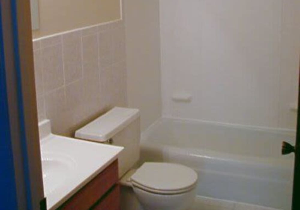 Modern bathroom with clean finishes at Jefferson Manor Townhomes in Fairport, New York