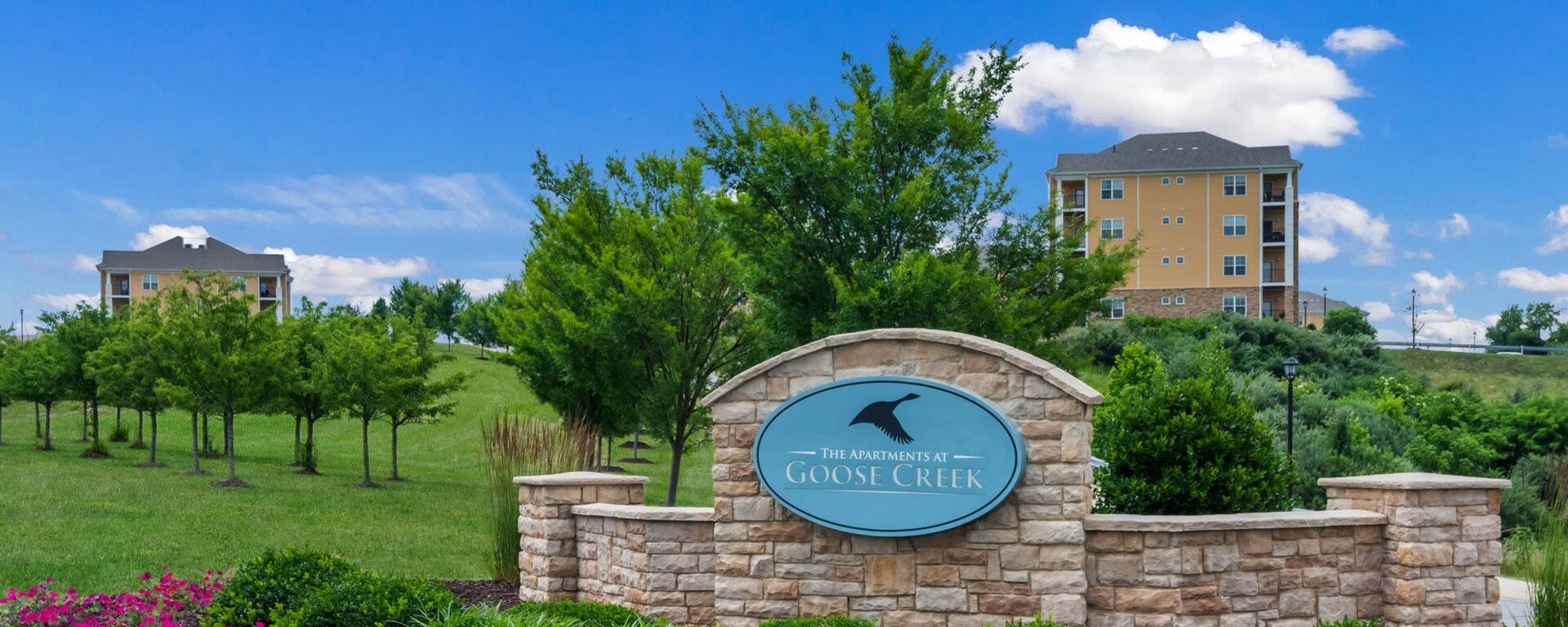 Property sign board at The Apartments at Goose Creek in Fishersville, Virginia