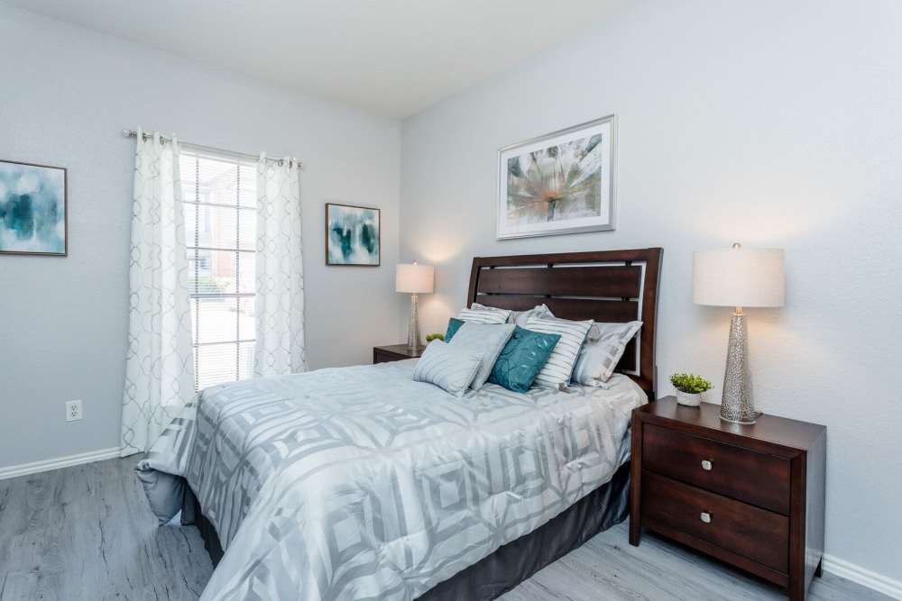 Cozy bedroom at Green Tree Place in Houston, Texas