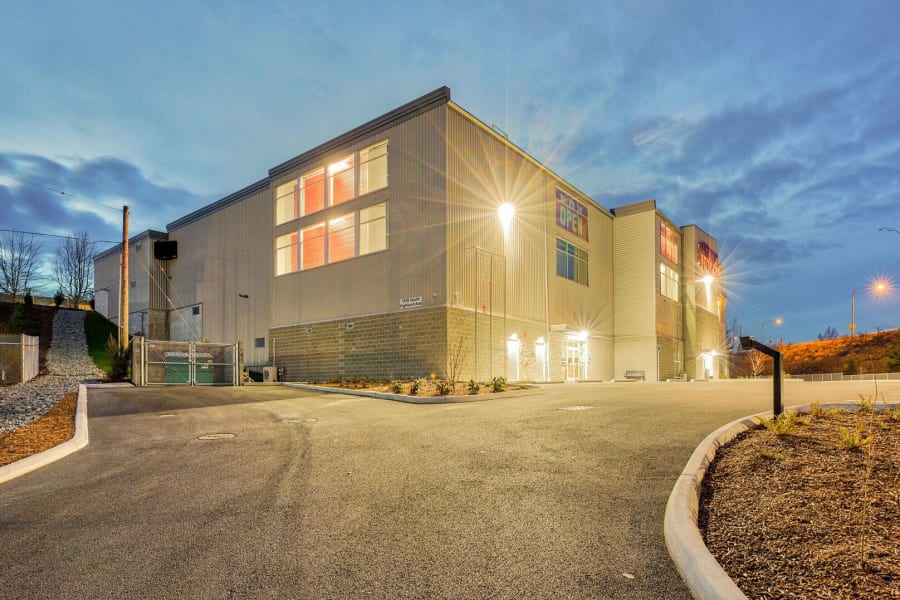 Wide driveways in the parking lot at 12th Street Storage in Tacoma, Washington