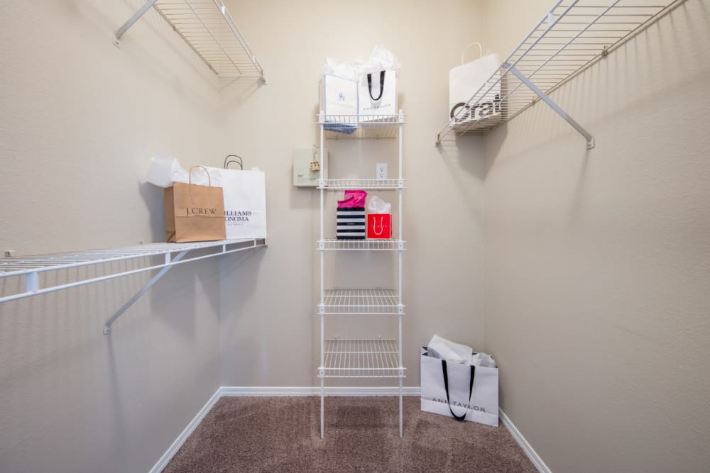 Walk-in closet at Marquis at Treetops in Austin, Texas