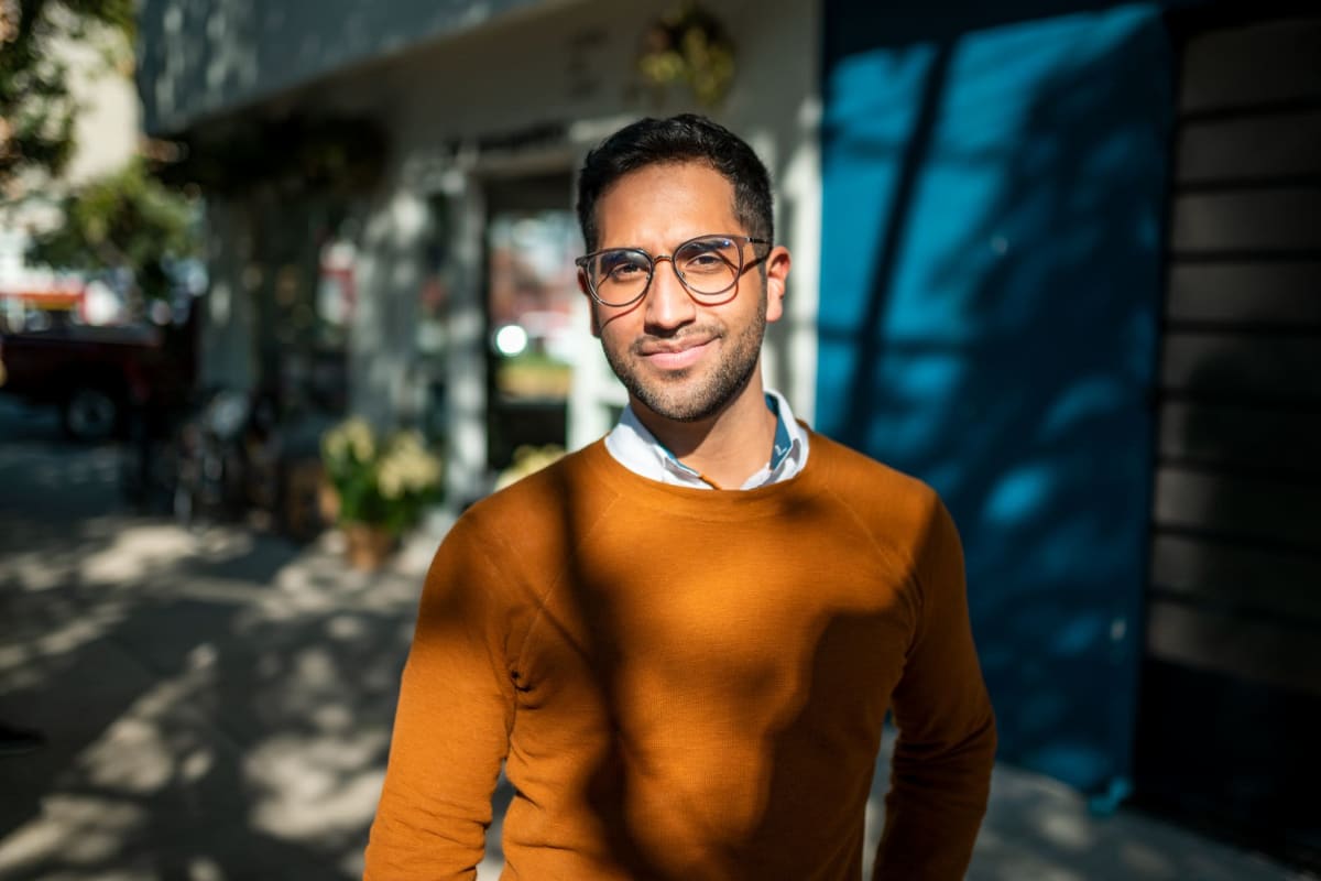 A resident stands outside at Playa Marina, Los Angeles, California