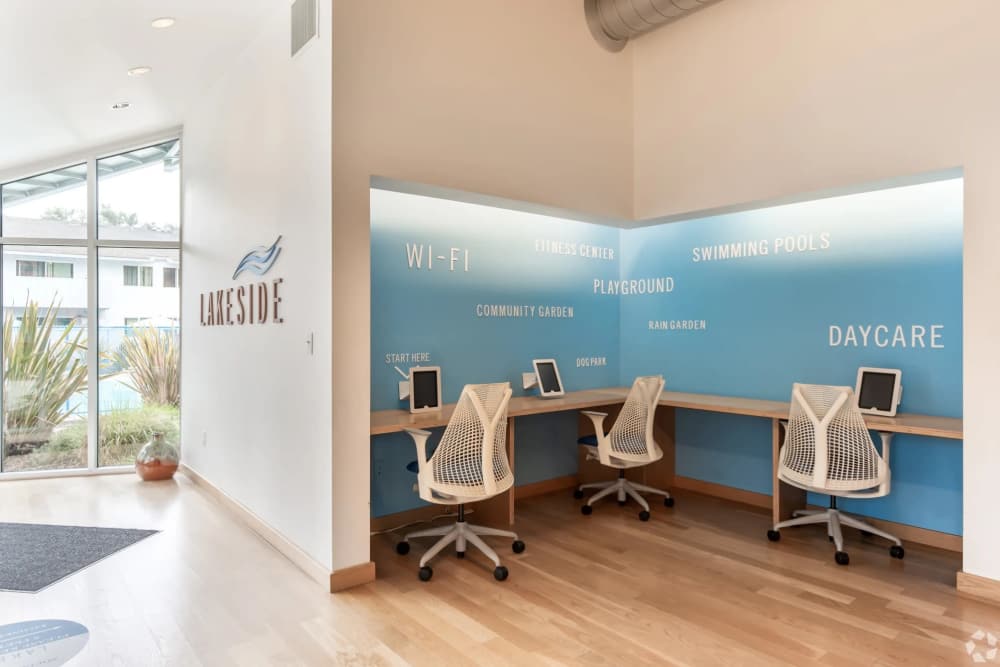 Business center with computer access at Lakeside Village in San Leandro, California