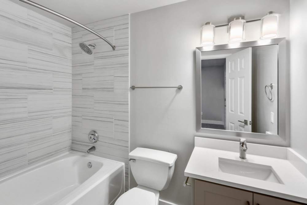 Bathroom with vanity setup at Rock Creek at Ballantyne in Charlotte North Carolina