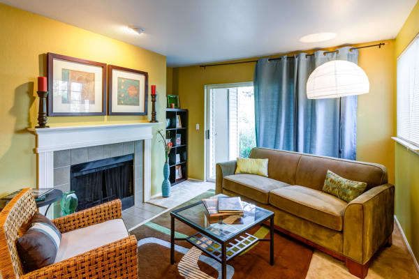 Beautifully arranged living room in model home at Walden Pond Apartments in Everett, WA