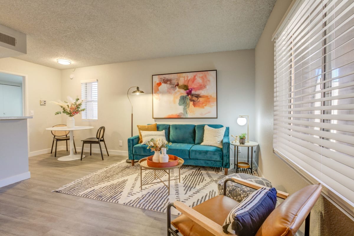 An apartment bedroom at Ardella on 28th in Phoenix, Arizona