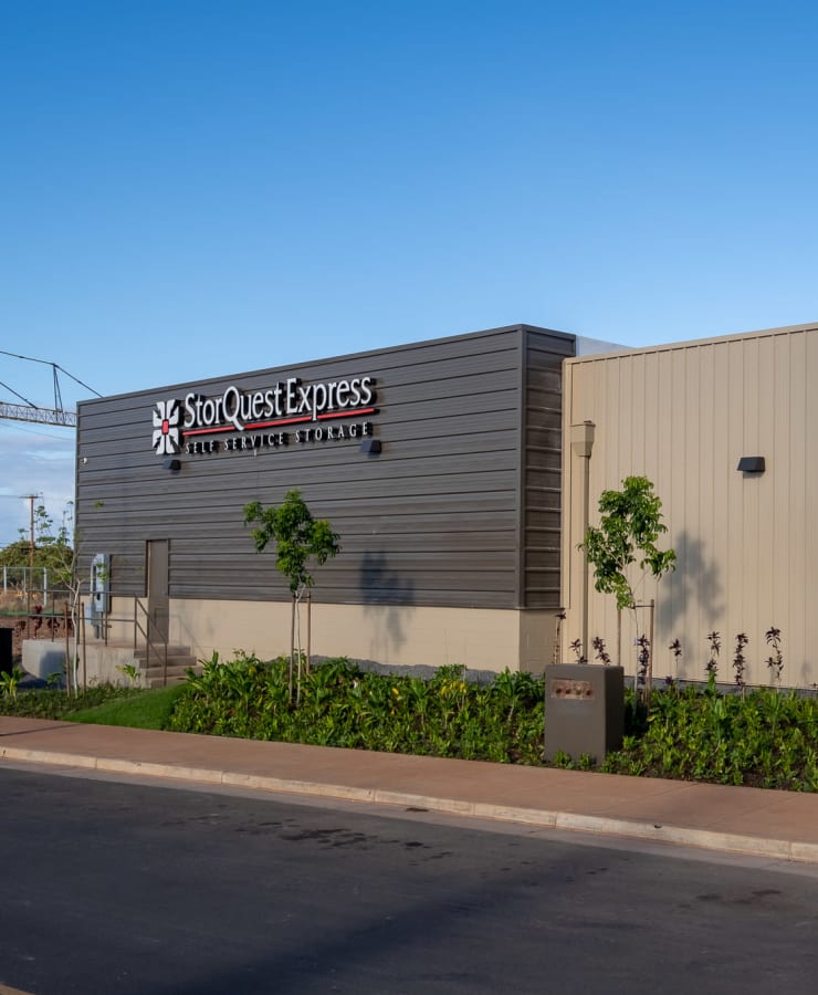 The exterior of the main entrance at StorQuest Express Self Service Storage in West Sacramento, California