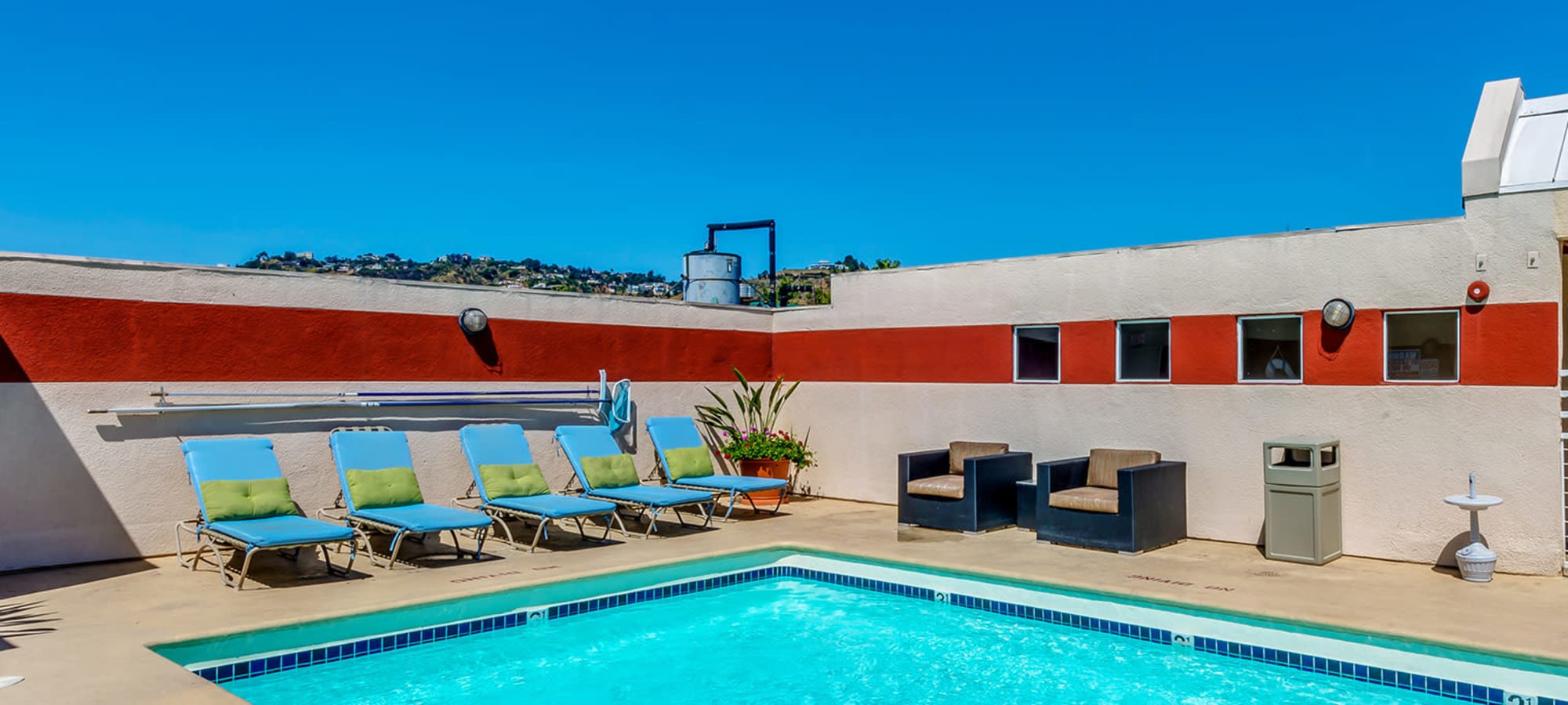 Resort-style pool at The Joshua Apartments, Los Angeles, California