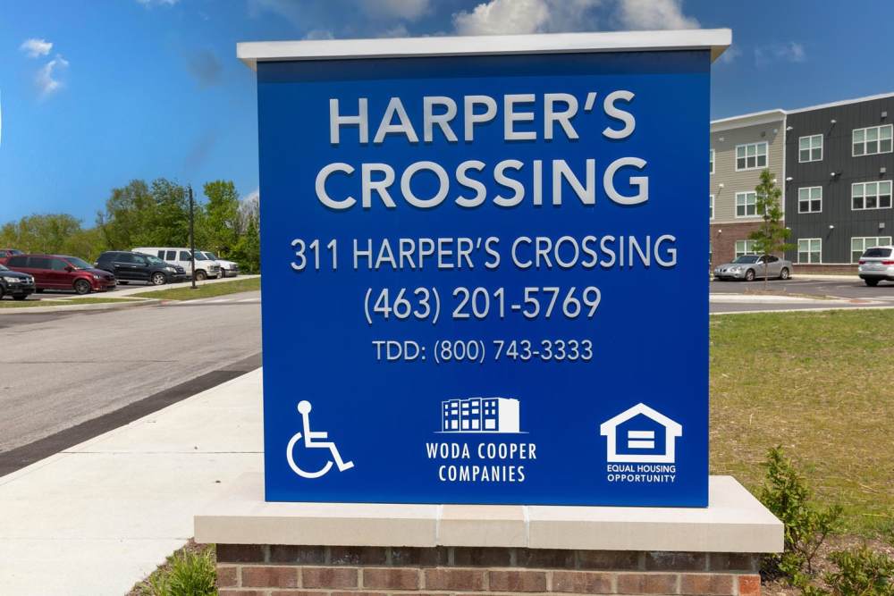 Entrance board at Harpers Crossing in Plainfield. IN