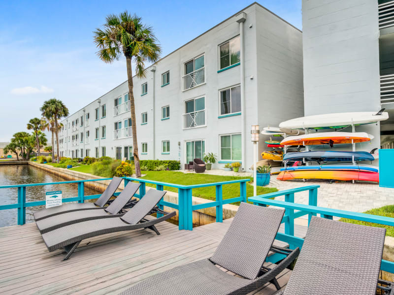 Lounge Chairs at the Dock at Sailpointe Apartment Homes in South Pasadena, Florida