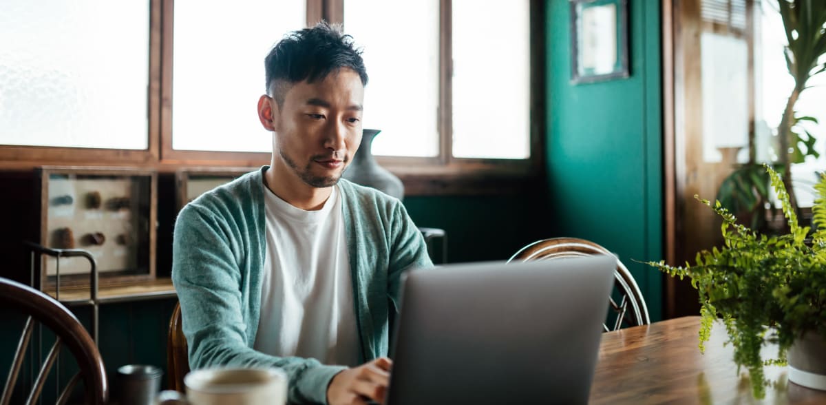 A resident works remotely from his apartment at Scott's Edge, Richmond, Virginia