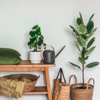 Table with baskets and plants at City Limits Apartments in Columbia, Tennessee