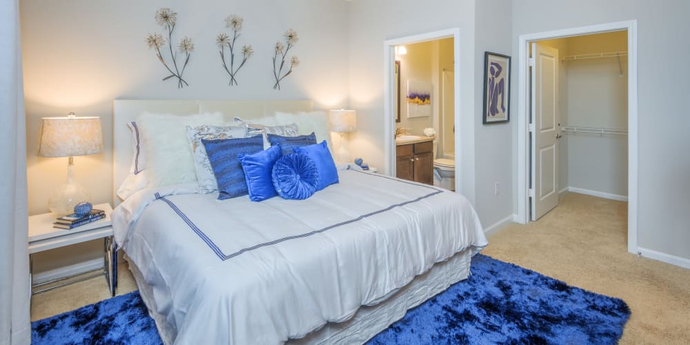 Model bedroom with ceiling fan at Sterling Town Center in Raleigh, North Carolina