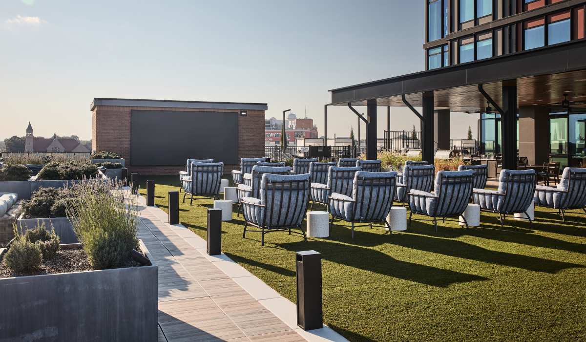 Open seating area at The Novus Apartments in Durham, North Carolina