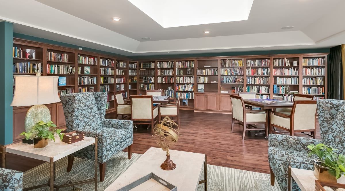 Library at Applewood Pointe of Apple Valley in Apple Valley, Minnesota. 