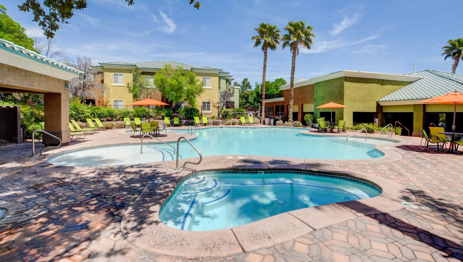 Sparkling pool and hot tub at Durango Canyon Apartments in Las Vegas, Nevada