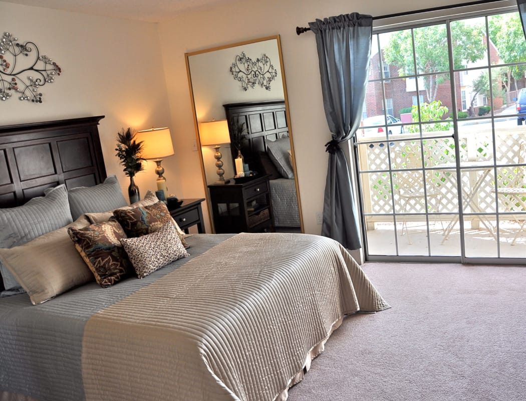 Modern and well-lit bedroom at The Crest Apartments in El Paso, Texas