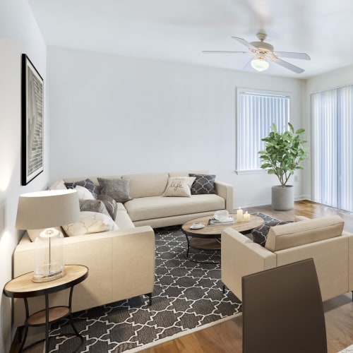 A furnished living room at Midway Manor in Virginia Beach, Virginia