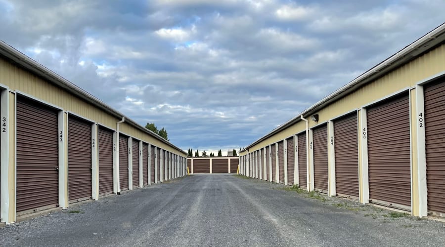 Rows of storage units outside at KO Storage in Watertown, New York