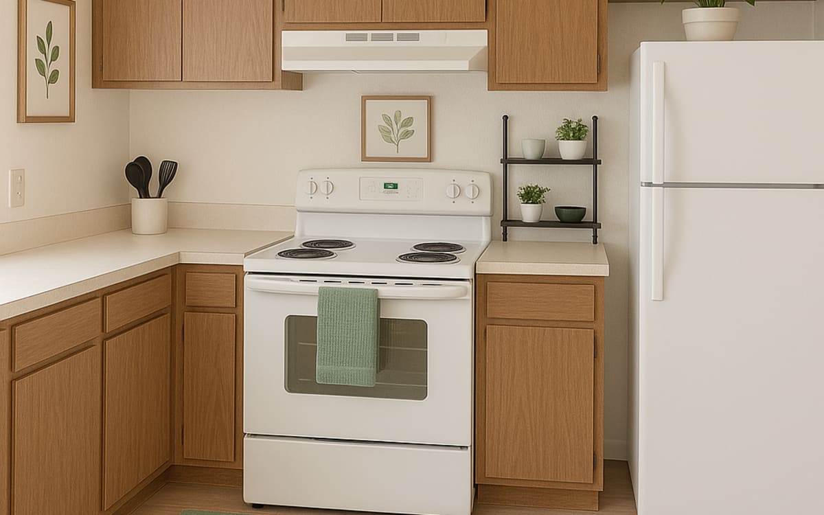 Model kitchen at Fulton Hill Apartments in Tallahassee, Florida 