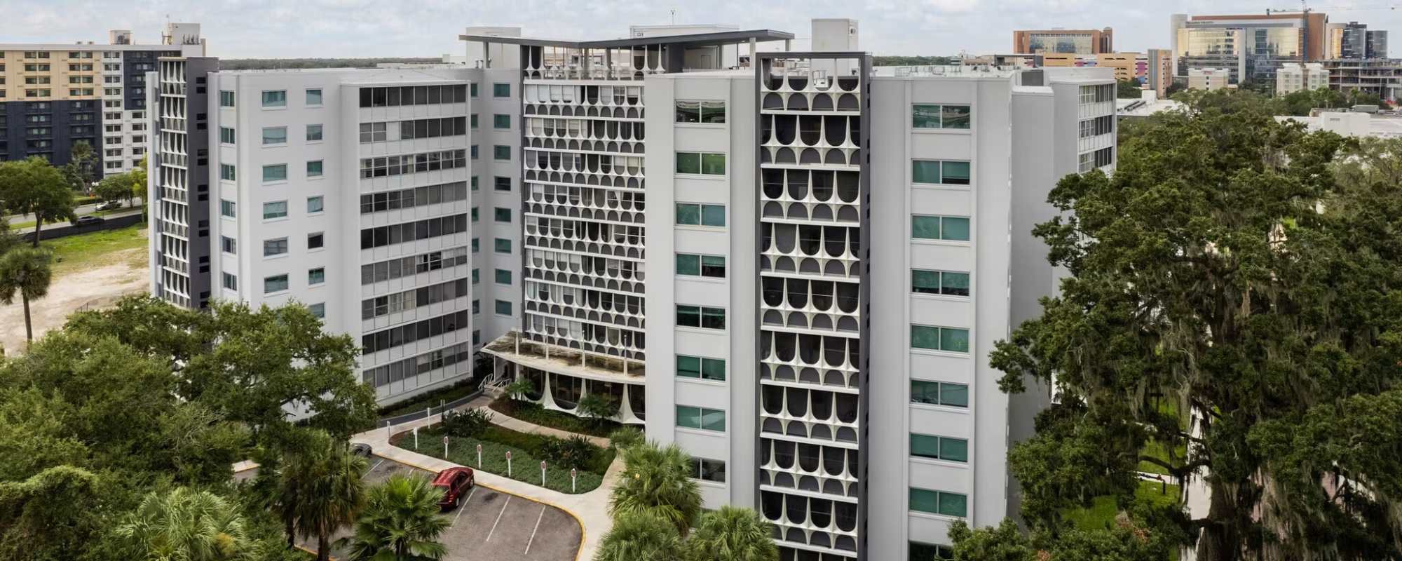 Orlando, Florida, full building view at Lake Lucerne Towers