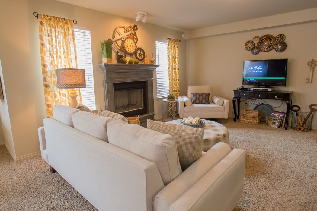 Well-lit living room at Cascata Apartments in Tulsa, Oklahoma