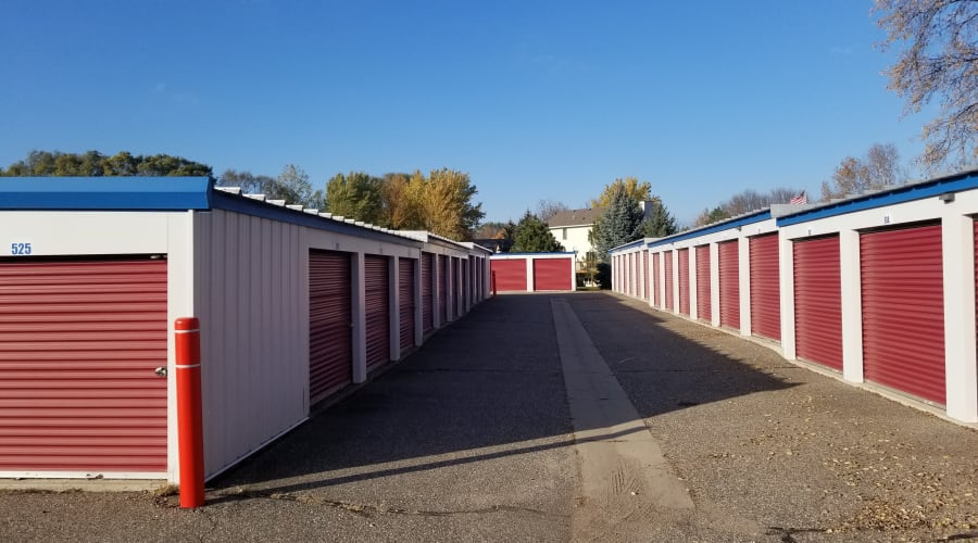 Storage units with red doors at KO Storage of Annandale - Office in Annandale, Minnesota