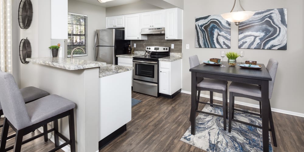 Model kitchen with stainless-steel appliances at City Harbor in Melbourne, Florida