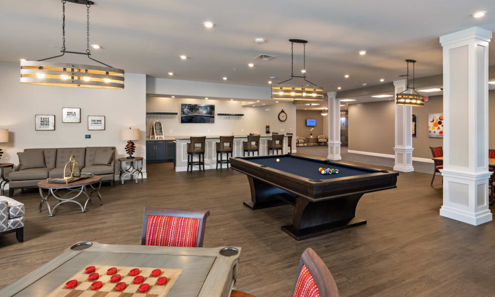 A large pub with pool tables at Keystone Place at Richland Creek in O'Fallon, Illinois