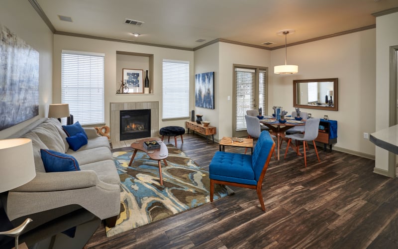 Living room with hardwood-style floors at Gateway Park Apartments in Denver, Colorado