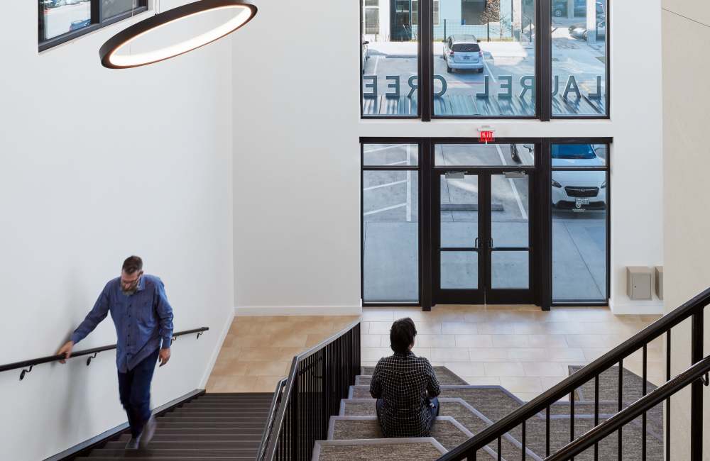 Entrance with stairs at Laurel Creek Apartments in Austin, Texas, 