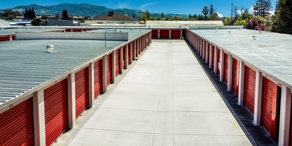 Outdoor storage units at StorQuest Self Storage in Napa, California