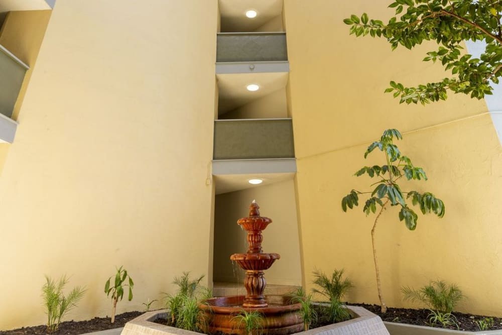 Fountain in the courtyard at Adobe Lake Apartments in Concord, California