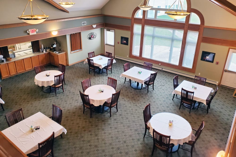 Aerial of dining room at Meadow Ridge Senior Living in Moberly, Missouri. 