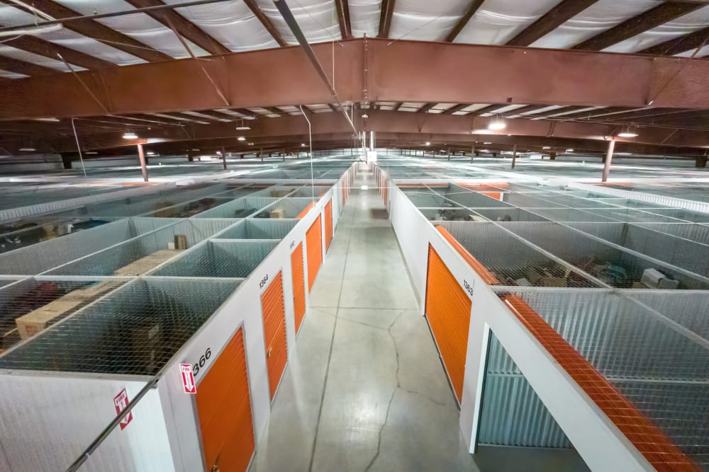 An aerial view of interior units at BuxBear Storage Colorado Springs in Colorado Springs, Colorado