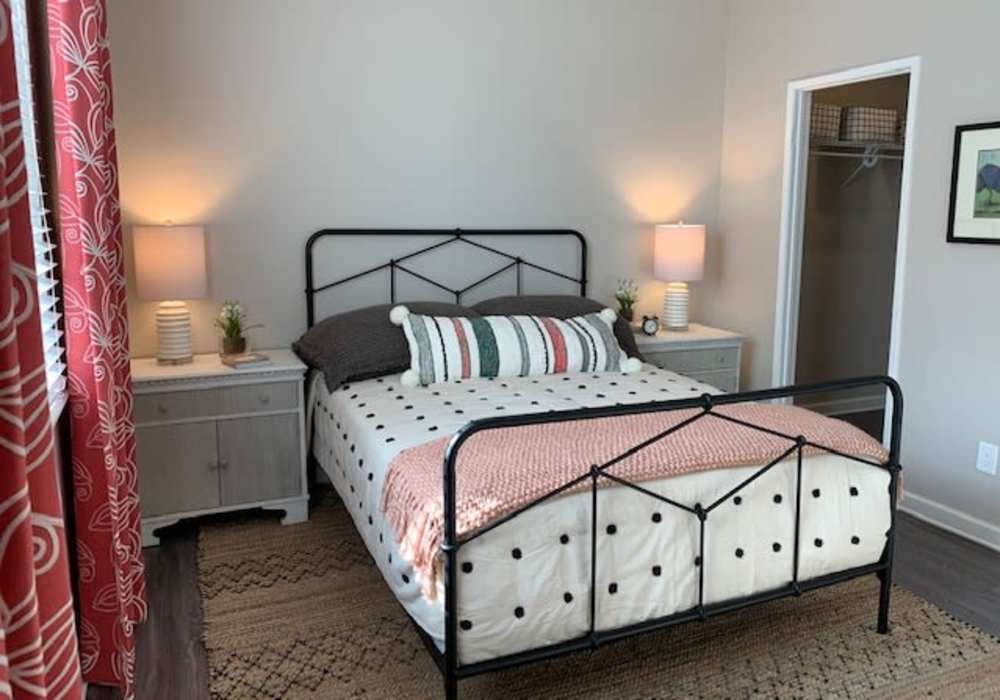 Bright bedroom at Cotton Wood Apartments in Dublin, California,