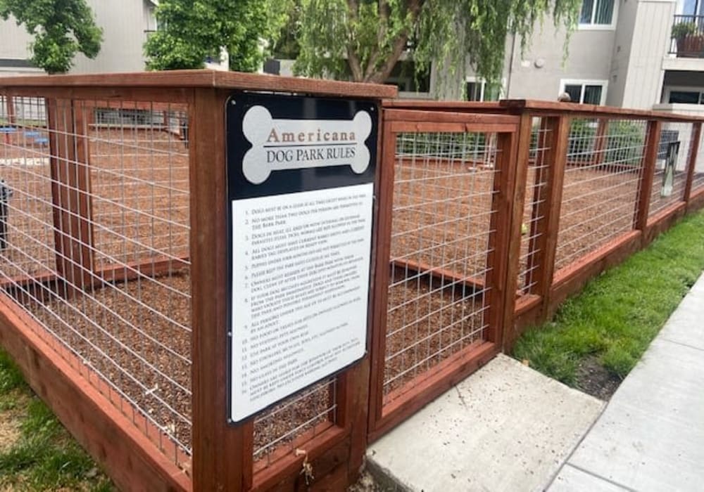 Fenced dog park at Americana Apartments in Rohnert Park, California