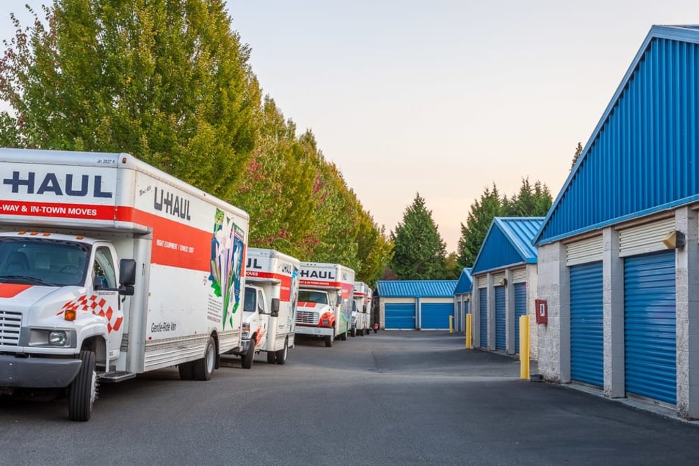 Rental trucks at ABC Self Storage in Snohomish, Washington.