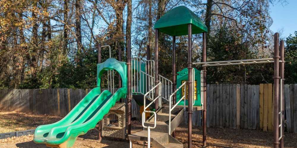 Slides in a playground at Pleasant View Apartments in Charlotte, North Carolina