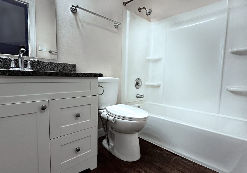 Apartment bathroom at Main Street Apartments in Bensenville, Illinois