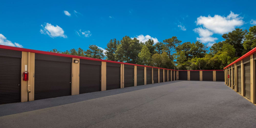 Exterior units at StorQuest Economy Self Storage in Tomball, Texas