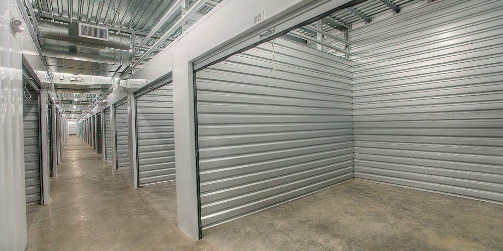 Open indoor storage units at StorQuest Self Storage in Port Chester, New York