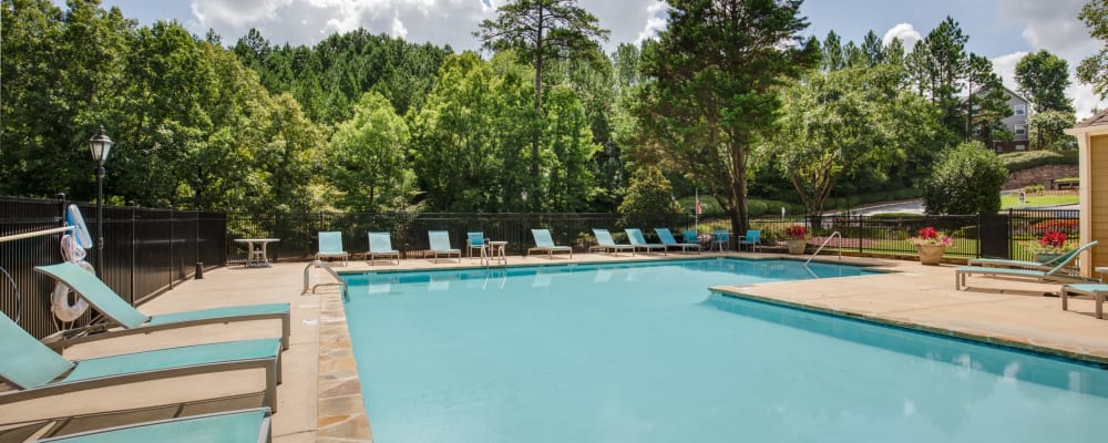 Aerial view of the community swimming pool at Renaissance at Galleria in Hoover, Alabama