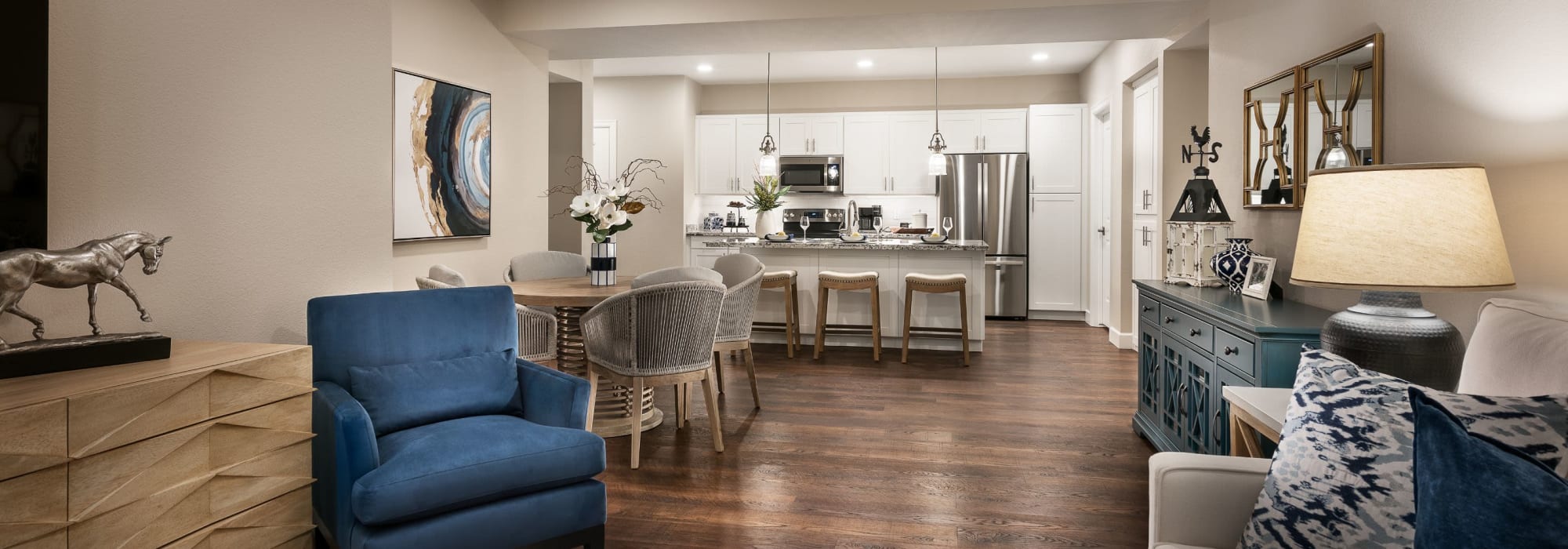 Living room with hardwood floors at San Artes in Scottsdale, Arizona