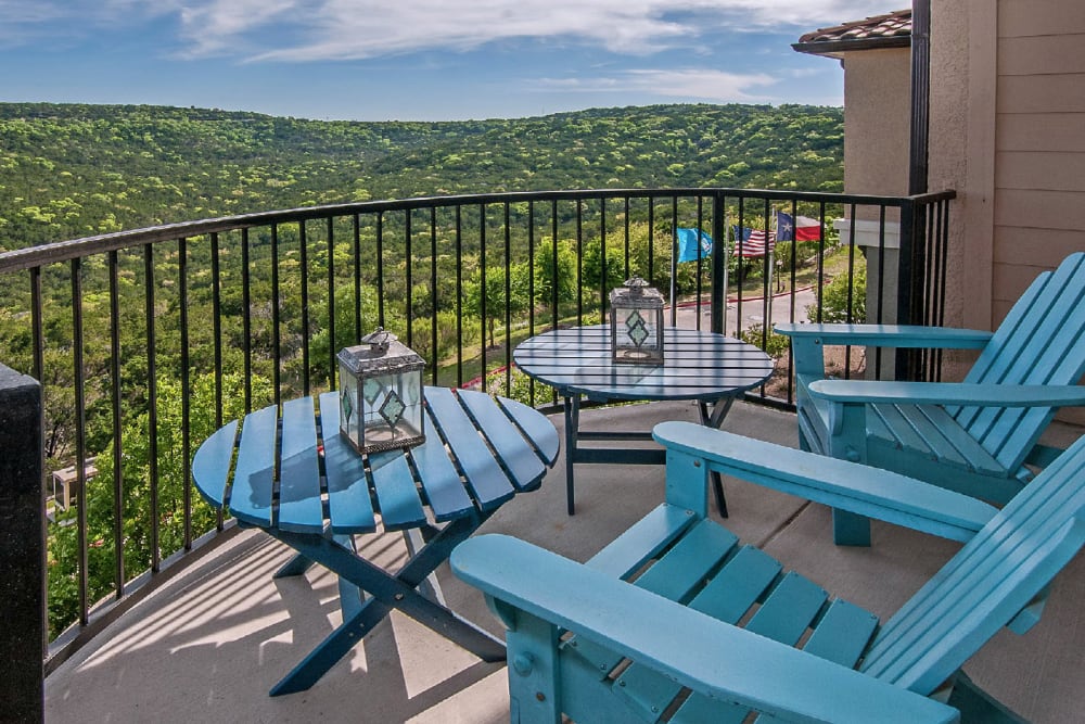 Private balcony with gorgeous views at West Lake Vistas in Austin, Texas
