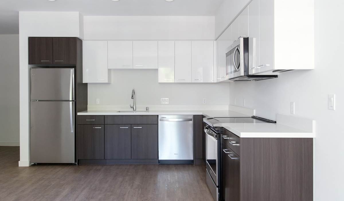 Apartment kitchen at The Moran in Oakland, California