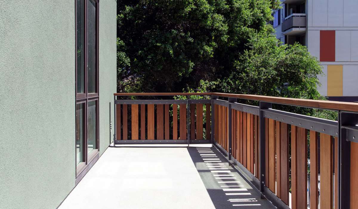 Private balcony at The Moran in Oakland, California