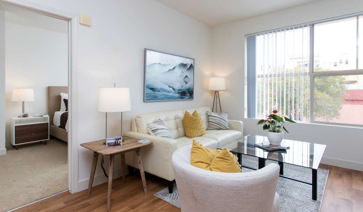 Living room at 1010 Pacific in Santa Cruz, California