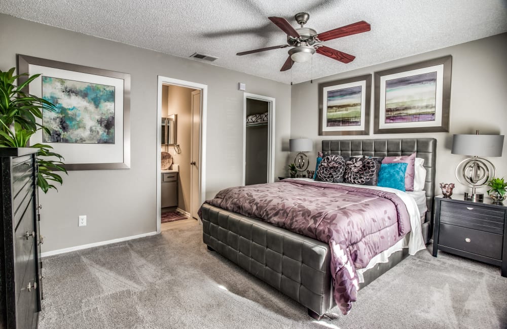 Open and modern bedroom at Sagamore Apartment Homes in Benbrook, Texas